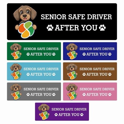 カーサイン 高齢者マーク SENIOR SAFE DRIVER ワイヤーヘアードダックスフンド ステッカー シール 長方形 20x6.7cm 肉球 日本製 車