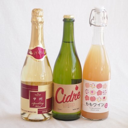 果物ワイン3本セット(アデカ ももワイン甘口 5度(千葉県) シードル ストロングサワー6度(長野県) 甲州スパークリング9度(山梨県)) 720ml×2本 750ml×1本