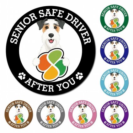 カーサイン 高齢者マーク SENIOR SAFE DRIVER ワイヤーフォックステリア マグネット 強力 直径13cm 肉球 日本製 車 ステッカー