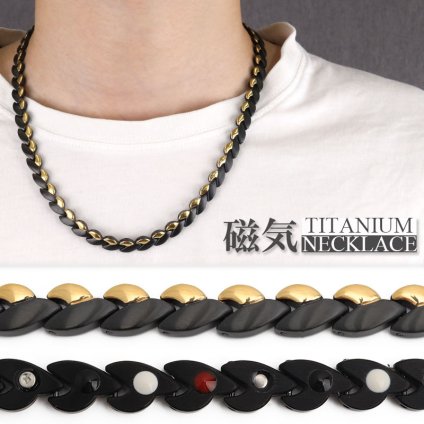 磁気ネックレス チタン ビーズ ip gold black ゴールド ブラック 磁力 磁石 男性 金属アレルギー対応 メンズ