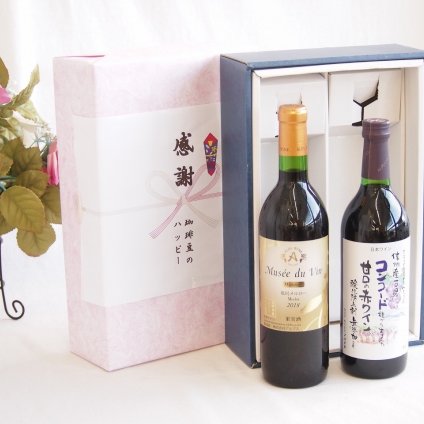 感謝の贈り物ボックス長野県塩尻市の名門ワイナリー赤ワインと国産ワインセット(酸化防止剤無添加 信州コンコード赤ワイン 甘口(長野県)720mlアルプスミュゼ ダイナスティ 塩尻メルロー2018赤ワイン