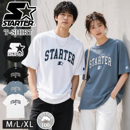 STARTER スターター Tシャツ メンズ レディース 半袖 綿100% カレッジロゴ プリント ワンポイント刺繍 コットン 無地 ストリート カジュアル スポーティ 春 夏 秋 M L XL 大きいサイズ ユニセックス 2026SS karlas