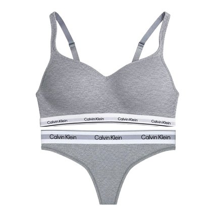 カルバンクライン Calvin Klein(CK) ブラ&ショーツ Tバック セット ノンワイヤー ロゴ 無地 下着 アンダーウェア QP3561O+F3786 レディース グレー