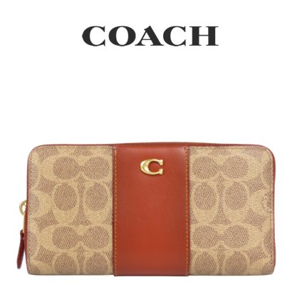 送料無料 コーチ COACH アウトレット 誕生日 レディース 財布 ラウンドジップ長財布 長財布 CR996 B4NQ4(ブラス×タン ラスト) シグネチャー  ( 女性 プレゼント ブランド 大容量 財布 本革 きちんと感  かわいい おしゃれ )