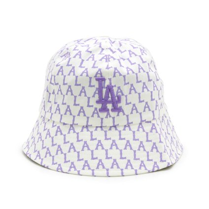 エムエルビーコリア MLB Korea バケットハット 帽子 ロサンゼルス ドジャース モノグラム パステル ドーム 32CPHA111 07V メンズ レディース ユニセックス ホワイト+バイオレット 海外正規品