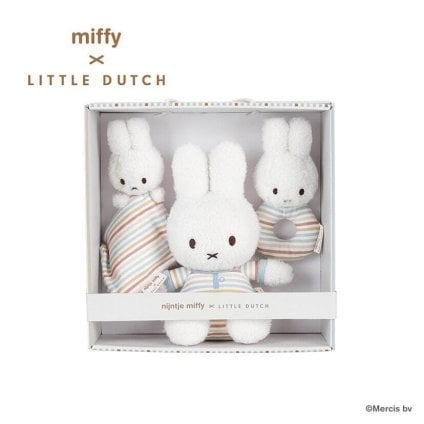 miffy x Little Dutch ギフトボックス３点セット ミッフィー ガラガラ 赤ちゃんのおもちゃ 虹 レインボー ストライプ柄 ベビーギフト