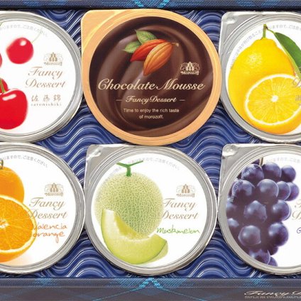 夏の贈り物お中元 ファンシーデザート モロゾフ チョコレートムース（69g）・バレンシアオレンジ・グレープ・マスクメロン・さくらんぼ・瀬戸内レモン（各66g）×各1