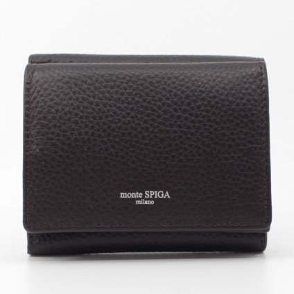 モンテスピガ　monte SPIGA　コンパクト財布　MOSMSP301DBR　ダークブラウン　濃茶　シュリンクレザー　牛革　三つ折り財布　トライフォード ウォレット