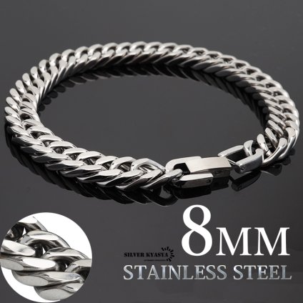 4面カット ダブル喜平ブレスレット マイアミキューバン チェーンブレスレット シルバー silver 銀色 ステンレス 父の日
