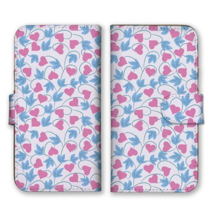 ＼全機種対応／ スマホケース 手帳型 スマホカバー 手帳タイプ スマートフォン ケース カバー 柄物 ボタニカル ハート パターン ブルー かわいい おしゃれ カードホルダー付き カード収納 合皮 合成レザー