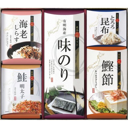 日本の味ギフト [26-2906-075] KTG-BES 味のり 鰹削り節 とろろ昆布 海老しらすふりかけ 鮭めんたいこふりかけ 和食 ご飯のお供 詰め合わせ 常温 保存食 お歳暮 お中元 ギフト プレゼント 内祝い お返し