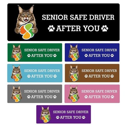カーサイン 高齢者マーク SENIOR SAFE DRIVER メインクーン ステッカー シール 長方形 15x5cm 肉球 日本製 車