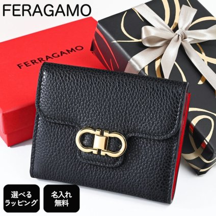 【名入れ無料】【スペシャルラッピング付き】フェラガモ Salvatore Ferragamo サルヴァトーレフェラガモ 二つ折り財布 小銭入れ付き ウォレット ダブルガンチーニ レディース グレージュ 795489 22D780 108