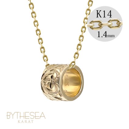 ゴールド ネックレス ハワイアンジュエリー ネックレス ゴールド イエローゴールド ネックレス スクロールチューブ Lサイズ 14k k14カットあずきチェーン太1.4mm 長さ ギフトラッピング可能 メンズ レディース プレゼント クリスマス 【品番：CG-GP126-CH1020】