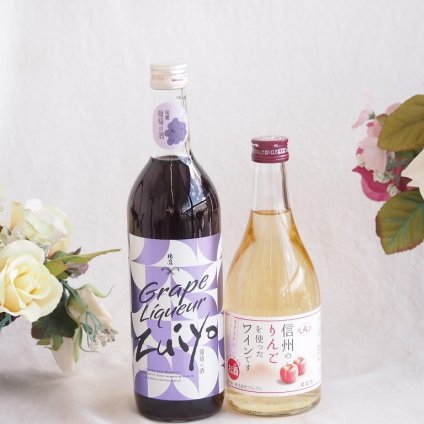 みずみずしくジューシーな風味の葡萄酒と国産ワインセット(信州のりんごを使ったワインです甘口(長野県)500ml瑞鷹葡萄の酒10度(熊本県)720ml