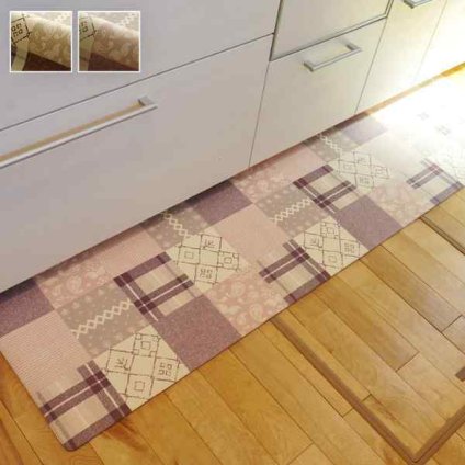 キッチンマット PVC使用 お手入れ簡単 拭ける お掃除ロボ対応 すべりにくい 薄手 耐圧分散 北欧風 カントリー調 約45×240cm