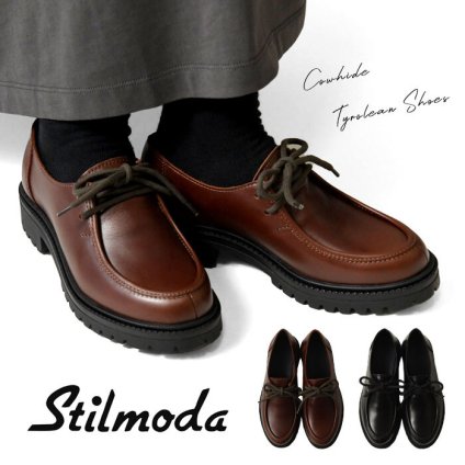 【Stilmoda スティルモーダ】カウレザー モカシン チロリアン シューズ (5709nappa)レディース 靴 秋 冬 フラットシューズ 革靴 牛革 イタリア製 ローヒール おしゃれ きれいめ 黒 茶 本革 きれいめ 60代 50代 40代 30代 マニッシュ 上品 母の日 クリスマス ギフト プレゼント