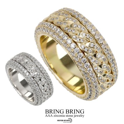 ブリンブリン 喜平 パヴェ 甲丸 リング 指輪 CZ 爪留め AAA 宝石 18金 きへい メッキ ゴールド シルバー 18K bring ギミック