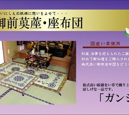 純国産 い草御前(仏前)座布団 『ガンジー』 約70×70cm 安心安全の国産い草御前座布団 純国産い草御前 抗菌防臭 ポリエステル 綿 御前ざぶとん 仏前座布団 法事座布団 和室座布団 座ぶとん フロアクッション 和室クッション 寝具 寝室用品 耐久性
