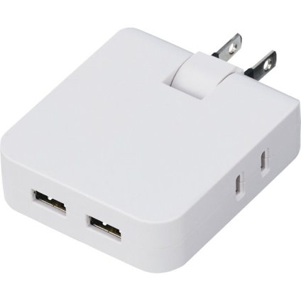 【直送】ノーブランド マルチアダプター [26-0537-048] ホワイト 2AC 2USB 電源タップ コンセント USBポート 変換アダプター不要 スリムプラグ 旅行 出張 便利 ギフト
