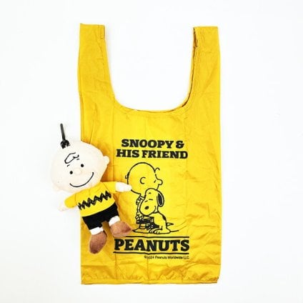 スヌーピー ぬいぐるみエコバッグ チャーリーブラウン イエロー お買い物 かばん マスコット カラビナ付き SNOOPY