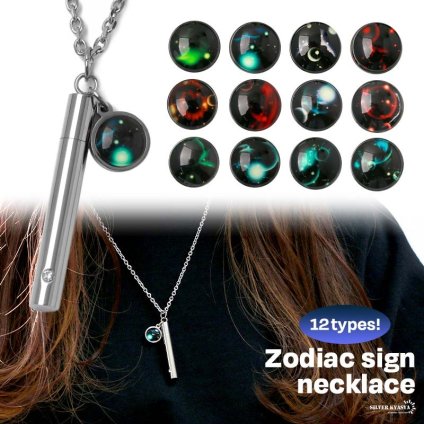 12星座 香水瓶 ネックレス ステンレス シルバー silver 星 スター zodiac sign キュービックジルコニア あずきチェーン 小豆 ペンダント 金属アレルギー対応
