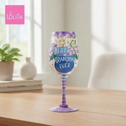 Lolita ワイングラス Best Grandma Ever 22.9cm 最高のおばあちゃん | かわいい おしゃれ ポップ モダン デザイン食器 アート ロリータ･ヤンシー 正規輸入品