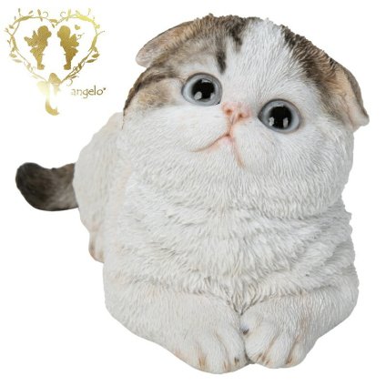  【しゃがむスコティッシュフォールドたれ耳　茶ぶち】 　CAT  リビング 玄関　ガーデン 雑貨 オーナメント  おしゃれ置物 樹脂 お出迎え  おうち時間 WooBia
