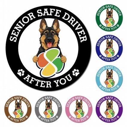 カーサイン 高齢者マーク SENIOR SAFE DRIVER シェパード マグネット 強力 直径13cm 肉球 日本製 車 ステッカー