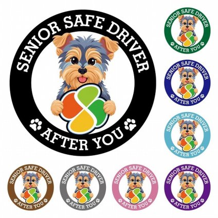 カーサイン 高齢者マーク SENIOR SAFE DRIVER ヨークシャーテリア ステッカー シール 直径13cm 肉球 日本製 車