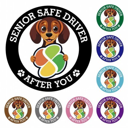 カーサイン 高齢者マーク SENIOR SAFE DRIVER ダックスフンド ステッカー シール 直径13cm 肉球 日本製 車