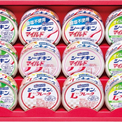 夏の贈り物お中元 シーチキンギフト はごろもフーズ オイル不使用シーチキンマイルド（70g）×4、シーチキン（オイル不使用Lフレーク･食塩不使用マイルド･マイルド･Lフレーク）（各70g）×各2