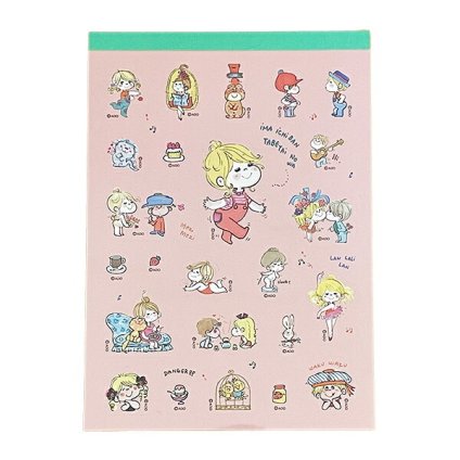 水森亜土 メモパッド(シール付) ピンク 文具 日本製