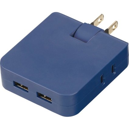 【直送】ノーブランド マルチアダプター [26-0537-064] ネイビー 2AC 2USB 電源タップ コンセント USBポート 変換アダプター不要 スリムプラグ 旅行 出張 便利 ギフト