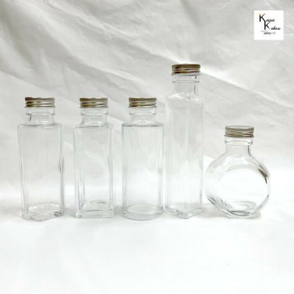 ハーバリウム 瓶 100ml 5種類セット 「お試し」 ねこ瓶　ハート瓶　六角　スクエア　円筒