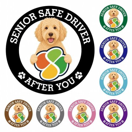 カーサイン 高齢者マーク SENIOR SAFE DRIVER ラブラドゥードル ステッカー シール 直径13cm 肉球 日本製 車