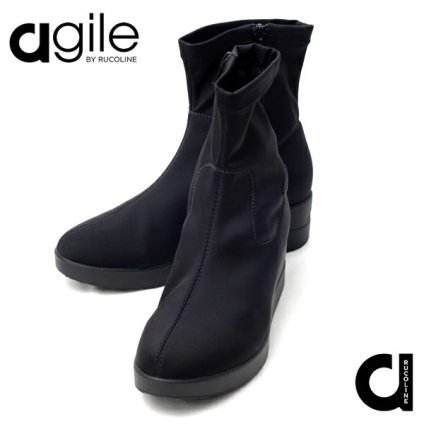 ルコライン ブーツ アージレ バイ ルコライン ストレッチ ショートブーツ agile-360 LYCRA ブラック 黒 サイドファスナー付き agile by RUCO LINE 