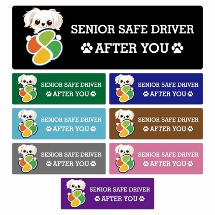 カーサイン 高齢者マーク SENIOR SAFE DRIVER チワマル ステッカー シール 長方形 15x5cm 肉球 日本製 車