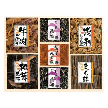 実りの秋の贈り物 味三昧 浪花佃史屋 椎茸昆布･きゃら蕗（各60g）･牛肉ごぼう･浅利しぐれ煮（各50g）･ごま昆布･畑の肉みそ煮･しそ昆布（各30g）×各1