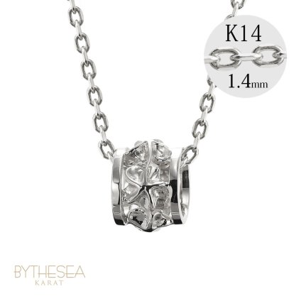 ゴールド ネックレス ハワイアンジュエリー ネックレス ホワイトゴールド バレル 樽 プルメリア 透かし模様 14K K14ホワイトゴールド 14k k14カットあずきチェーン太1.4mm ギフトラッピング可能 彼女 妻 女性 レディース プレゼント クリスマス 【品番：CG-GP105W-CH1020】