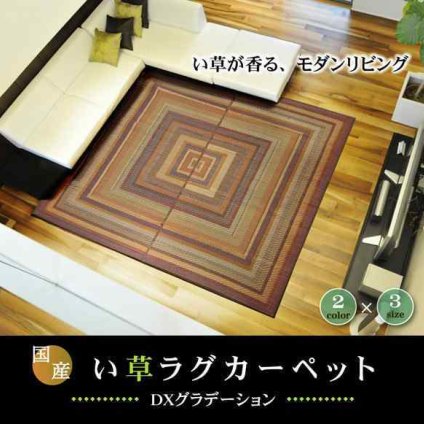 純国産 袋三重織 い草ラグカーペット 『ＤＸグラデーション』 約140×200cm(裏:不織布）
