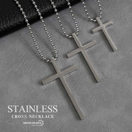 クロスネックレス ステンレス チェーンネックレス メンズ シルバー 銀 十字架 ボールチェーン シンプルネックレス 金属アレルギー対応 男性 ペンダント