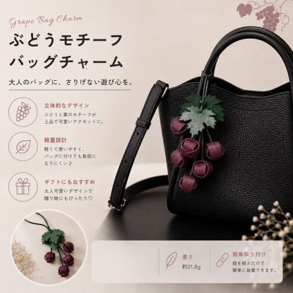 ぶどう バッグチャーム キーホルダー レディース 本革 牛革 レザー 葡萄 グレープ フルーツ チャーム バッグアクセサリー おしゃれ かわいい 軽量 バッグ 飾り プレゼント ギフト