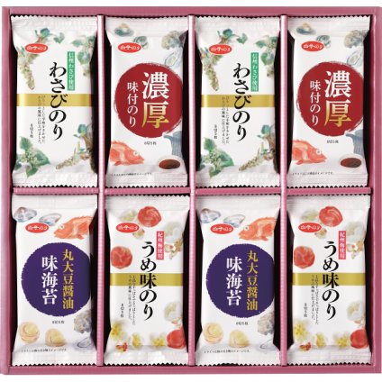 白子のり 味のりバラエティ詰合せ [26-0463-109] MR-300 わさびのり うめ味のり 濃厚味のり 丸大豆醤油味のり 各4個詰合せ ご飯のお供 おつまみ 内祝い お返し 贈り物 プレゼント ギフト