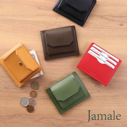 コンパクト財布 レディース 牛革 ヌメ革 ブランド Jamale 日本製 超薄 【名入れ 可能】 L字縫製 胸ポケット収納 ネーム入れ ミニ財布 ギフト プレゼント 4FC (07000743r)