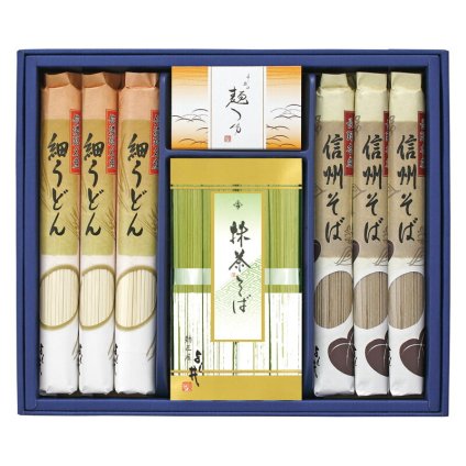 実りの秋の贈り物 信州そば･細うどんセット よし井 セット内容/抹茶そば（80g）×4、信州そば･細うどん（各120g）×各3、めんつゆ（30ml×2袋）×1