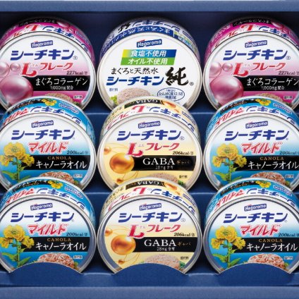 夏の贈り物お中元 シーチキンギフト はごろもフーズ シーチキンマイルドキャノーラオイル（70g）×4、シーチキンLフレーク（コラーゲン入り･GABA入り）（各70g）×各2、まぐろと天然水で作ったシーチキン純（70g）×1