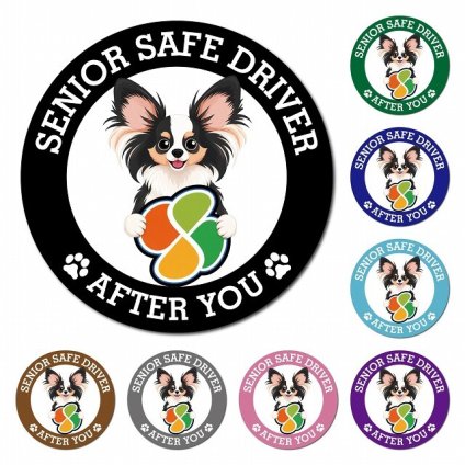 カーサイン 高齢者マーク SENIOR SAFE DRIVER パピヨン マグネット 強力 直径13cm 肉球 日本製 車 ステッカー
