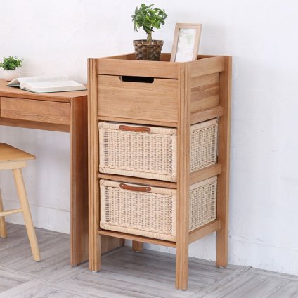 チェスト アジアン家具 収納 キャビネット シェルフ ラタン バスケット 天然素材 チーク無垢木製 籐 3段 スリム アジアン 衣類洋服収納 シャツ収納 北欧 韓国インテリア ナチュラル 新生活