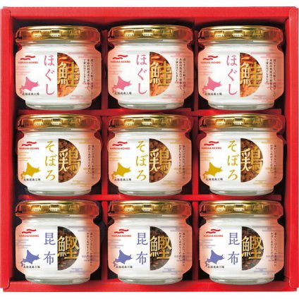 瓶詰詰合せ 9瓶 [26-2877-076] ABZ-50A 鮭ほぐし 鶏そぼろ 鰹昆布 ご飯のお供 瓶詰め 詰め合わせ おかず おつまみ 御祝 御礼 お返し ギフト プレゼント